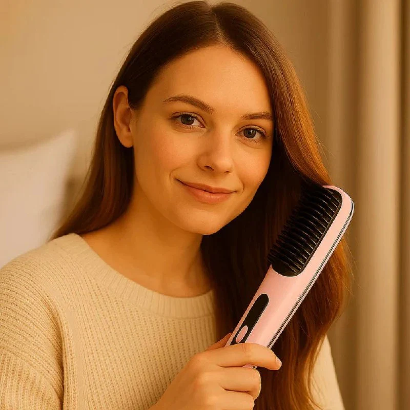 Ceramic Electric Hair Straightening Brush with Anti-Frizz Technology for Fast Gentle Styling - Image 7