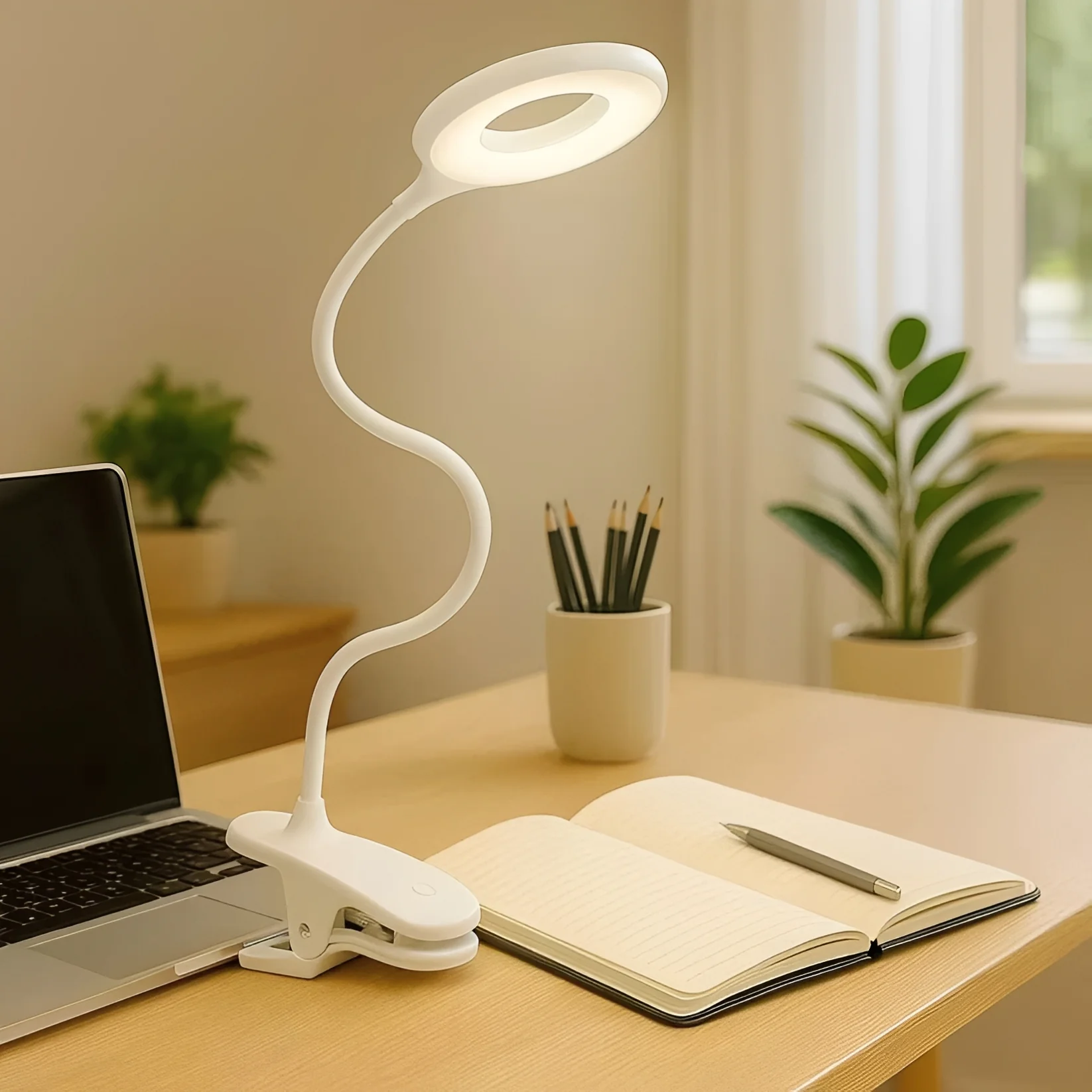 Clip-On Gooseneck LED Reading Light with Dimmable USB Rechargeable Design for Desk Use - Image 9