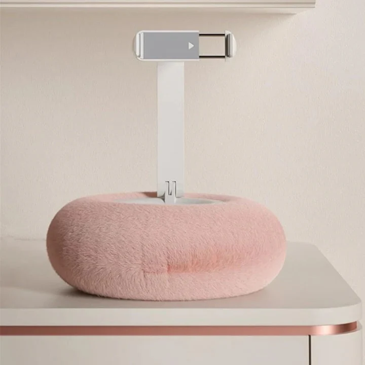 Fuzzy Phone Holder Pillow with Integrated Snack Bowl - Image 5