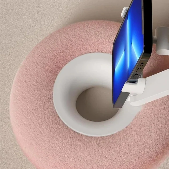 Fuzzy Phone Holder Pillow with Integrated Snack Bowl - Image 7