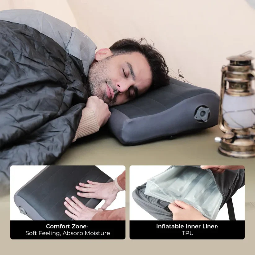 Portable Inflatable Camp Pillow with Dual Valve and Washable Cover - Image 2