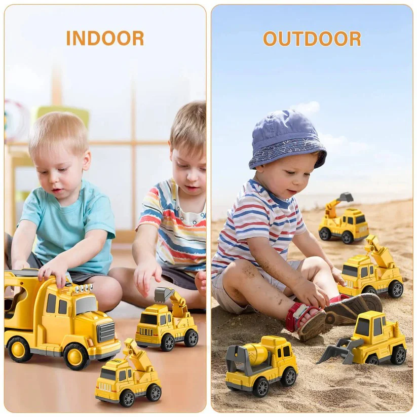 Construction Truck Toy Set with Carrier and Ramp, 5 Piece - Image 3