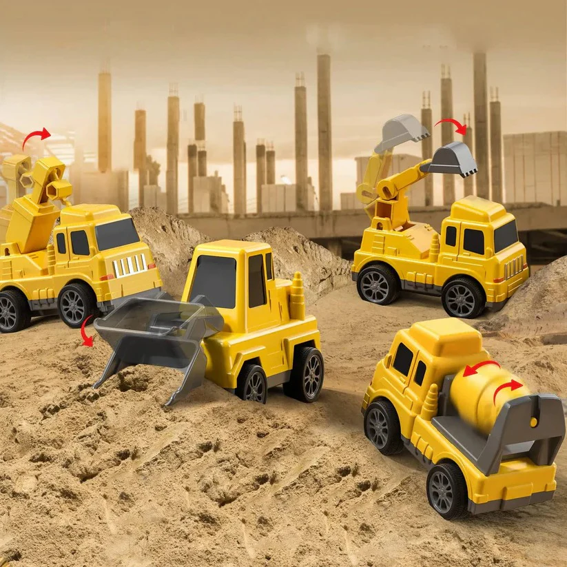 Construction Truck Toy Set with Carrier and Ramp, 5 Piece - Image 4