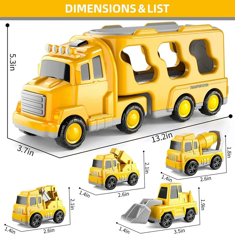 Construction Truck Toy Set with Carrier and Ramp, 5 Piece - Image 8