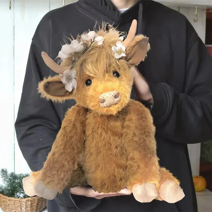Highland Cow Plush with Floral Accent - Image 4
