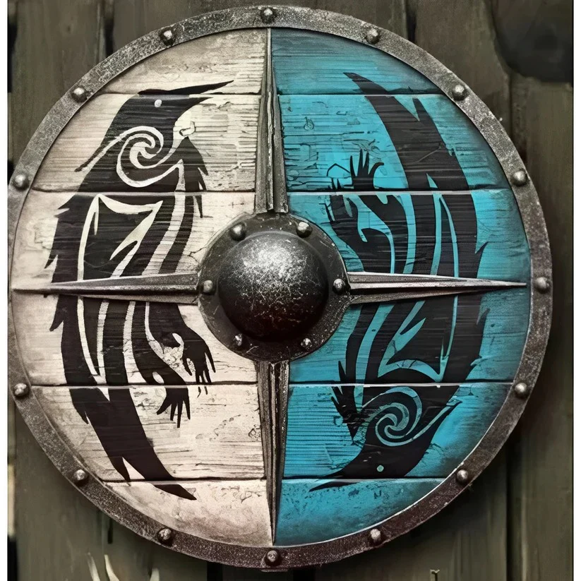 Medieval Style Wooden Round Shield with Multiple Design Patterns - Image 11