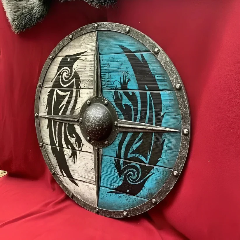 Medieval Style Wooden Round Shield with Multiple Design Patterns - Image 12
