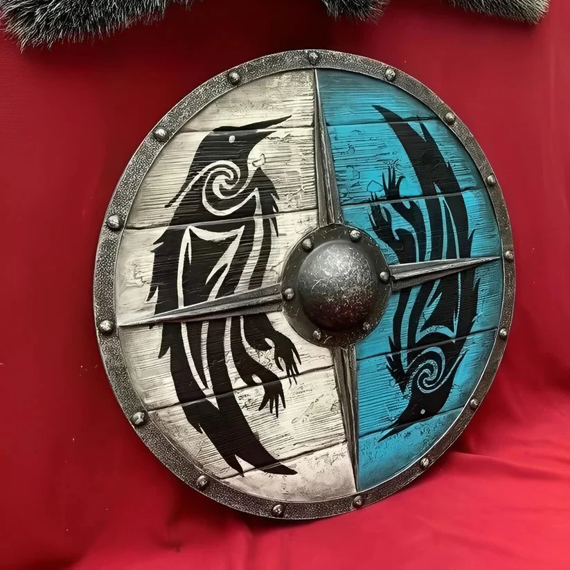 Medieval Style Wooden Round Shield with Multiple Design Patterns - Image 13