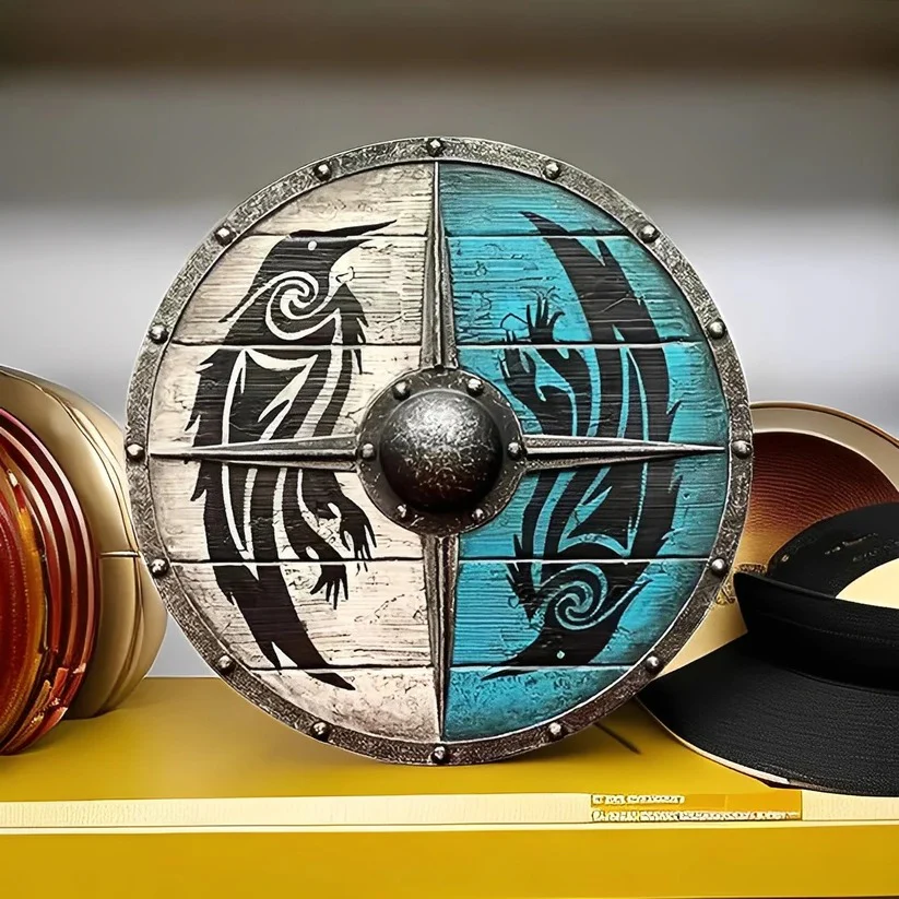 Medieval Style Wooden Round Shield with Multiple Design Patterns - Image 14
