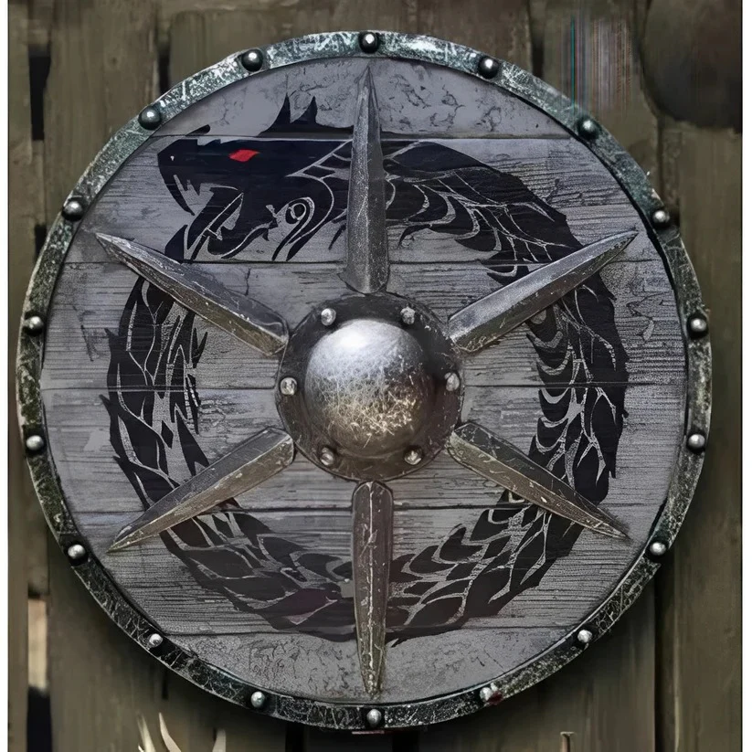 Medieval Style Wooden Round Shield with Multiple Design Patterns - Image 2