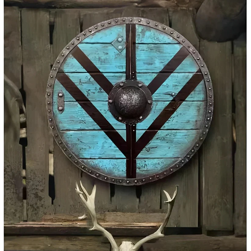 Medieval Style Wooden Round Shield with Multiple Design Patterns - Image 3