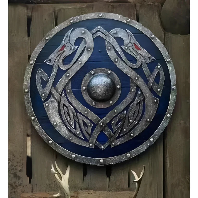 Medieval Style Wooden Round Shield with Multiple Design Patterns - Image 4