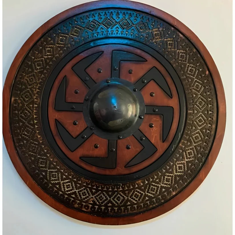 Medieval Style Wooden Round Shield with Multiple Design Patterns - Image 5