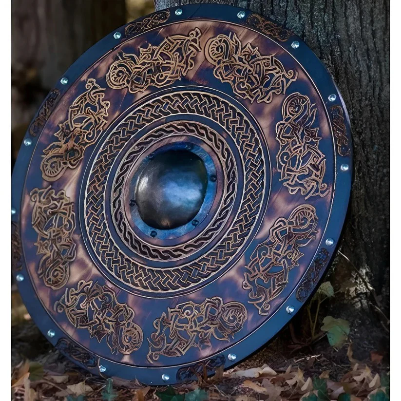 Medieval Style Wooden Round Shield with Multiple Design Patterns - Image 6
