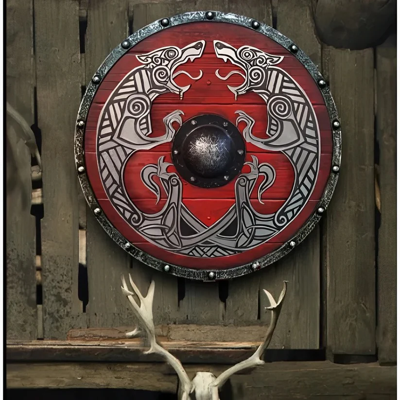 Medieval Style Wooden Round Shield with Multiple Design Patterns - Image 7