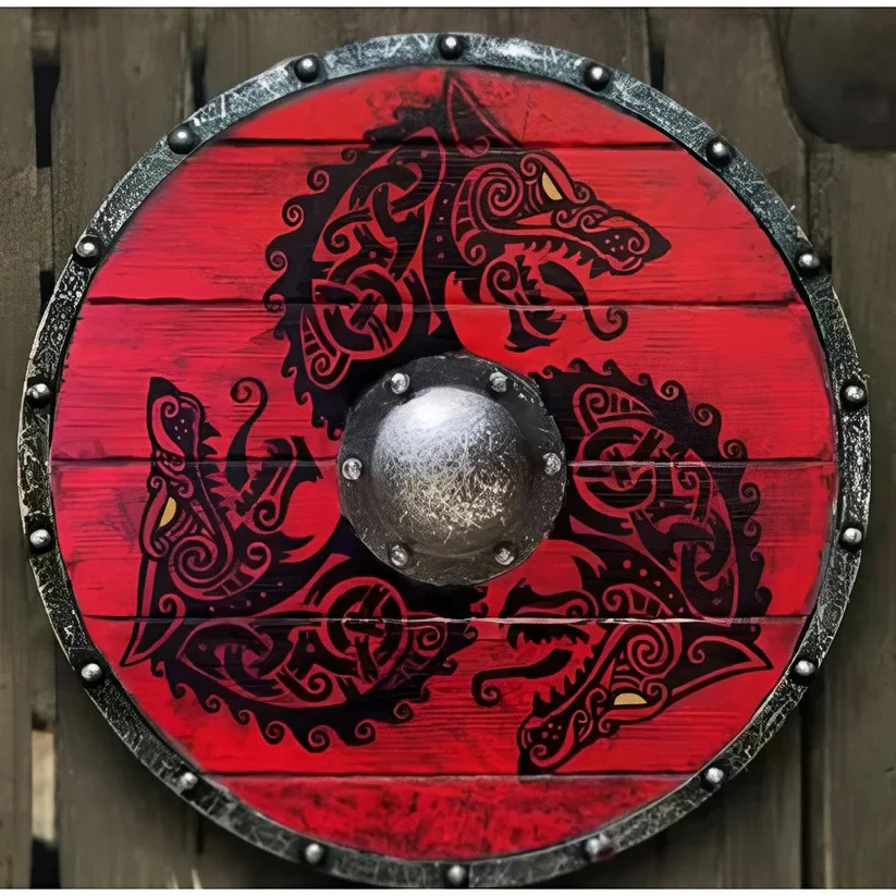 Medieval Style Wooden Round Shield with Multiple Design Patterns - Image 8