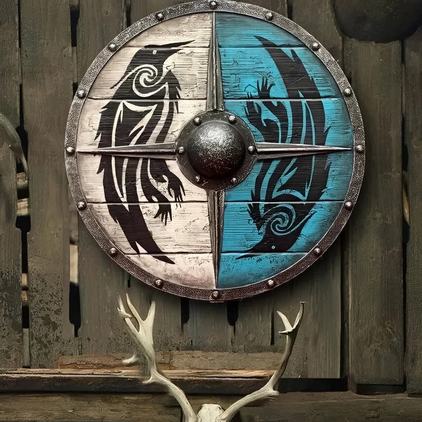 Medieval Style Wooden Round Shield with Multiple Design Patterns - Image 9