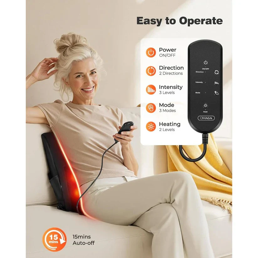 Heated Kneading Massage Pillow for Neck and Back with 3 Modes - Image 5