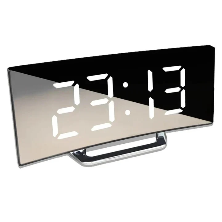 Digital Alarm Clock with Curved LED Mirror Screen - Image 2