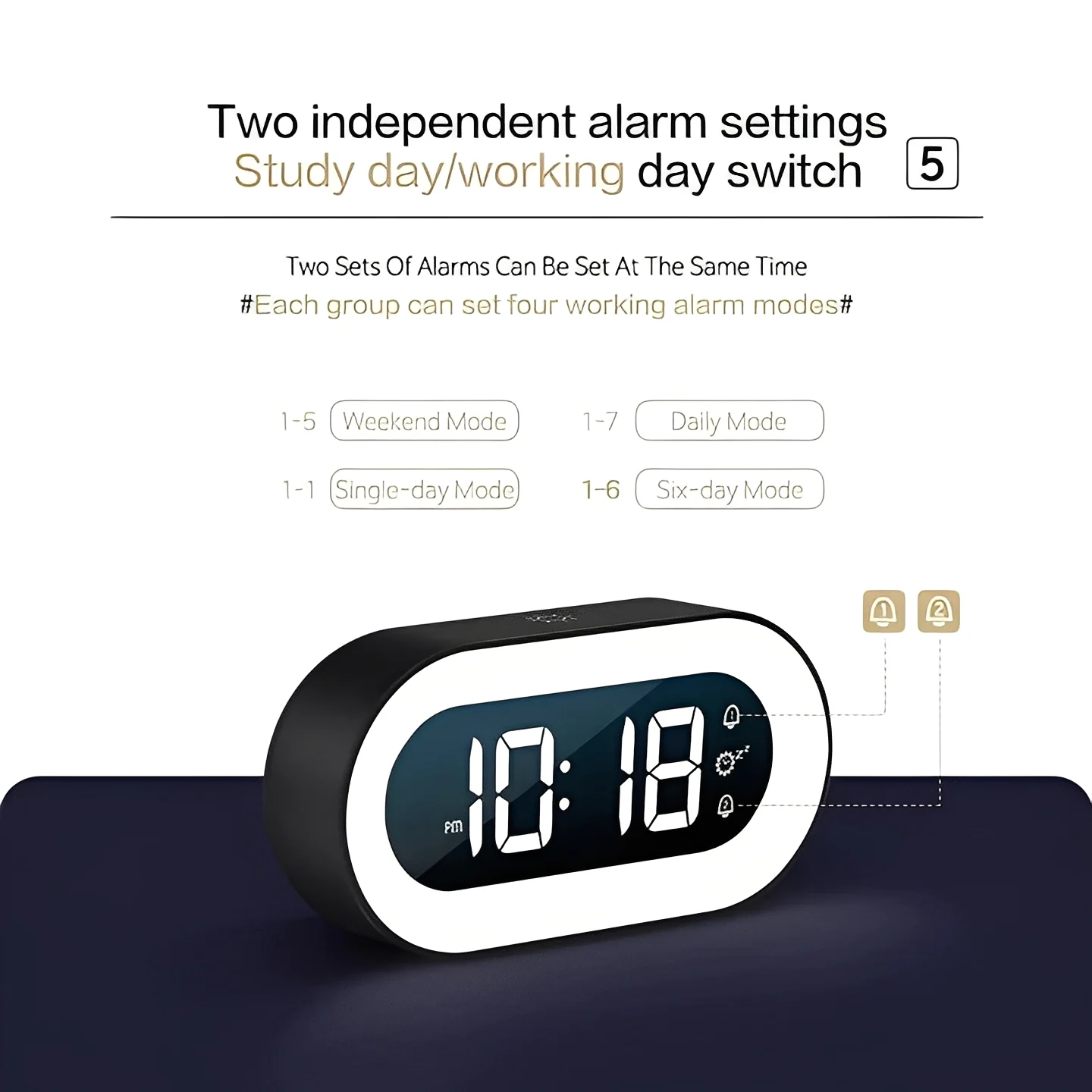 Digital Alarm Clock with Dimmable LED Light and USB-C Charging - Image 4