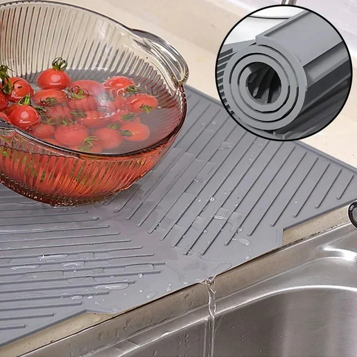 Silicone Kitchen Drying Mat with Grooved Drain - Image 4