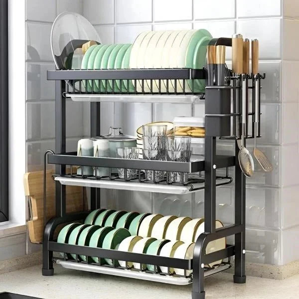 3 Tier Kitchen Dish Drying Rack with Adjustable Shelves