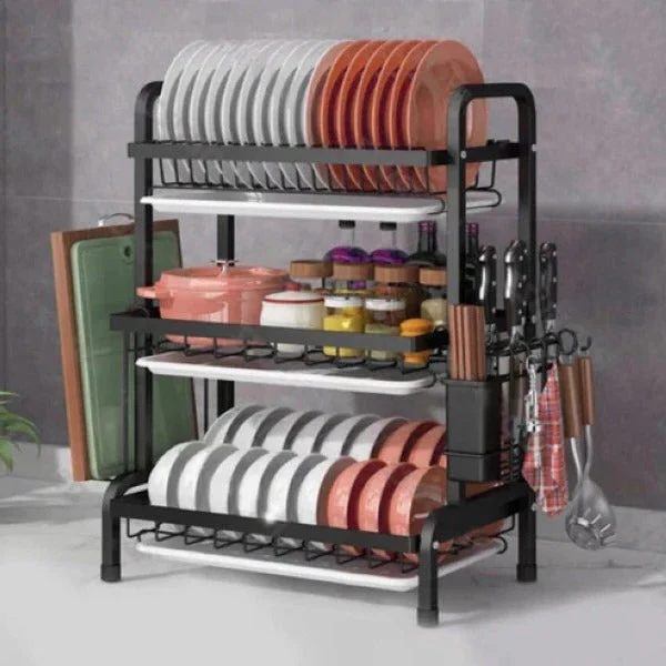 3 Tier Kitchen Dish Drying Rack with Adjustable Shelves - Image 4