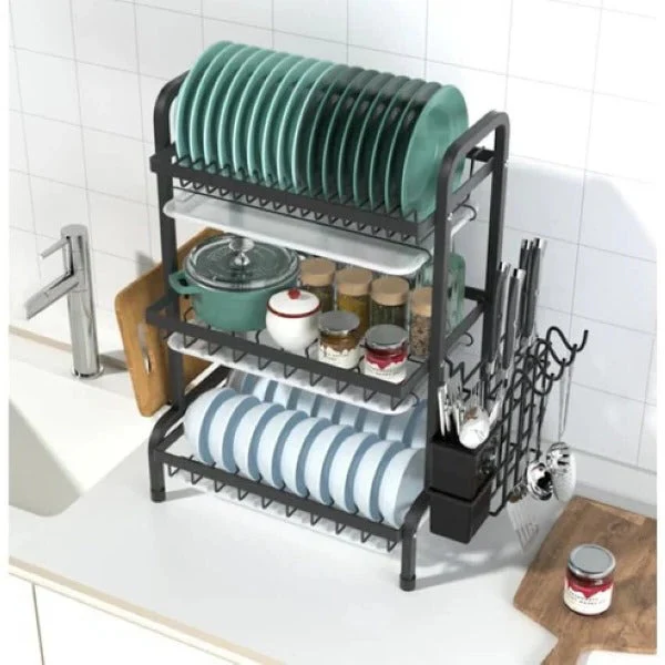 3 Tier Kitchen Dish Drying Rack with Adjustable Shelves - Image 5
