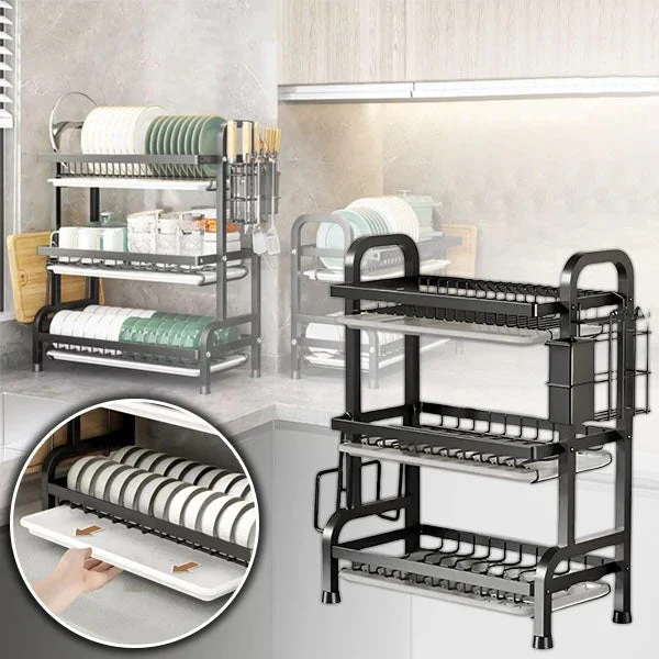 3 Tier Kitchen Dish Drying Rack with Adjustable Shelves - Image 6