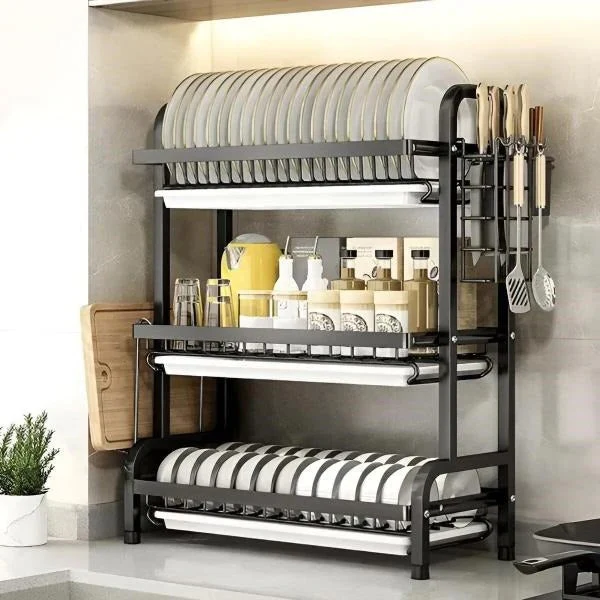 3 Tier Kitchen Dish Drying Rack with Adjustable Shelves - Image 7