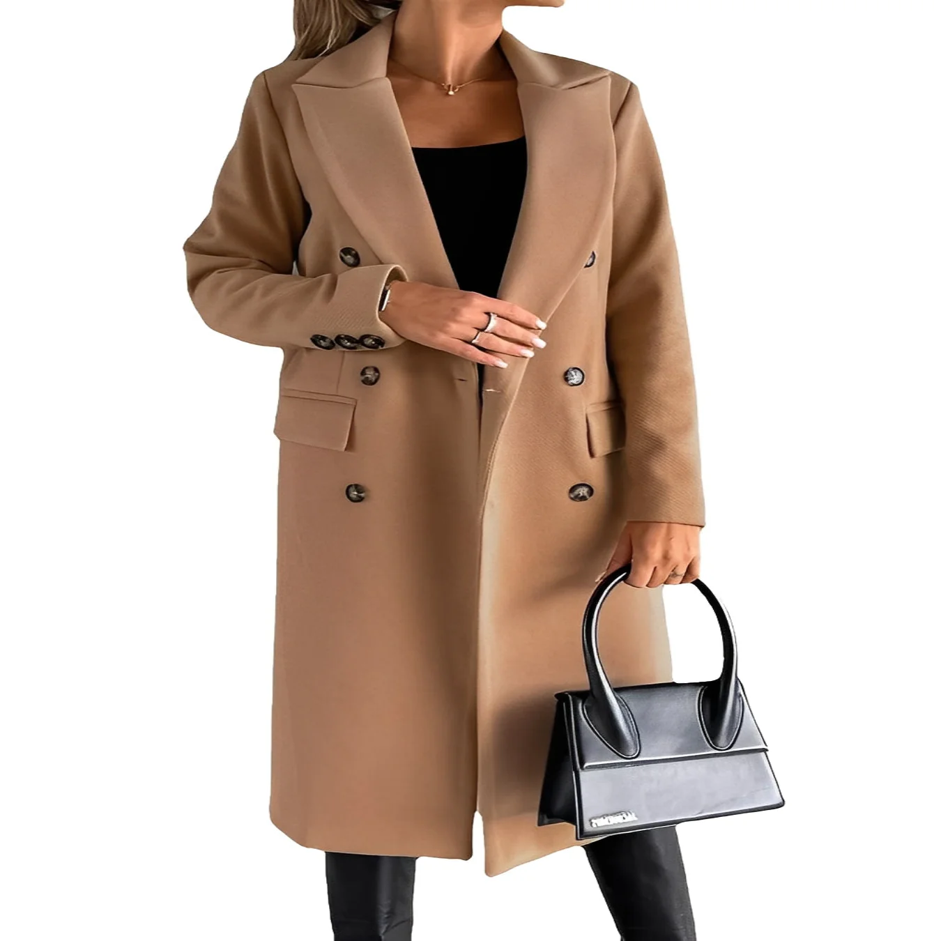 Women's Double Breasted Winter Coat with Slim Fit Design - Image 3
