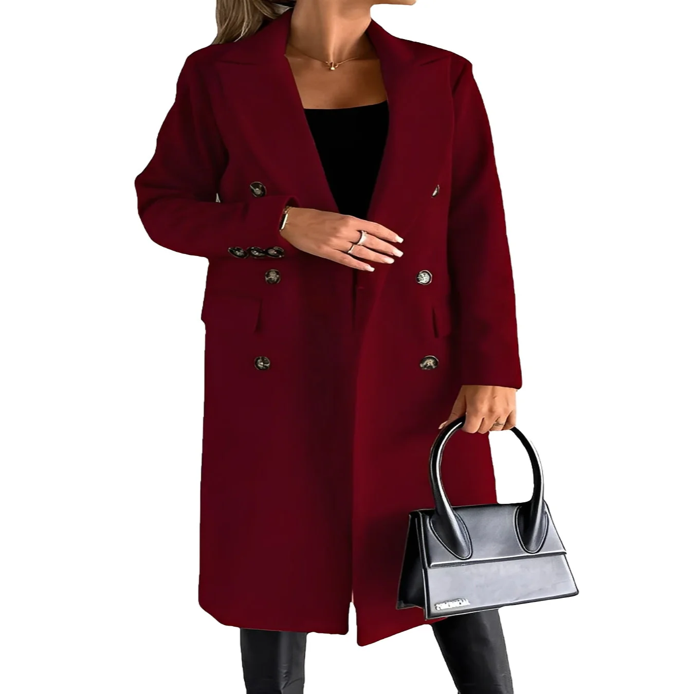 Women's Double Breasted Winter Coat with Slim Fit Design - Image 4