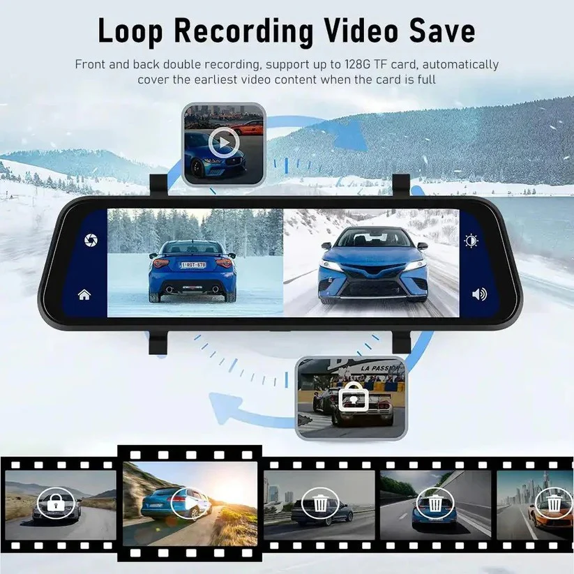 Dual Camera Rearview Mirror Dash Cam with GPS and 9.66 Inch Touch Display - Image 8