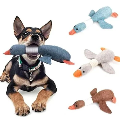 Reinforced Goose Plush Dog Toy with Textured Fabric - Image 7