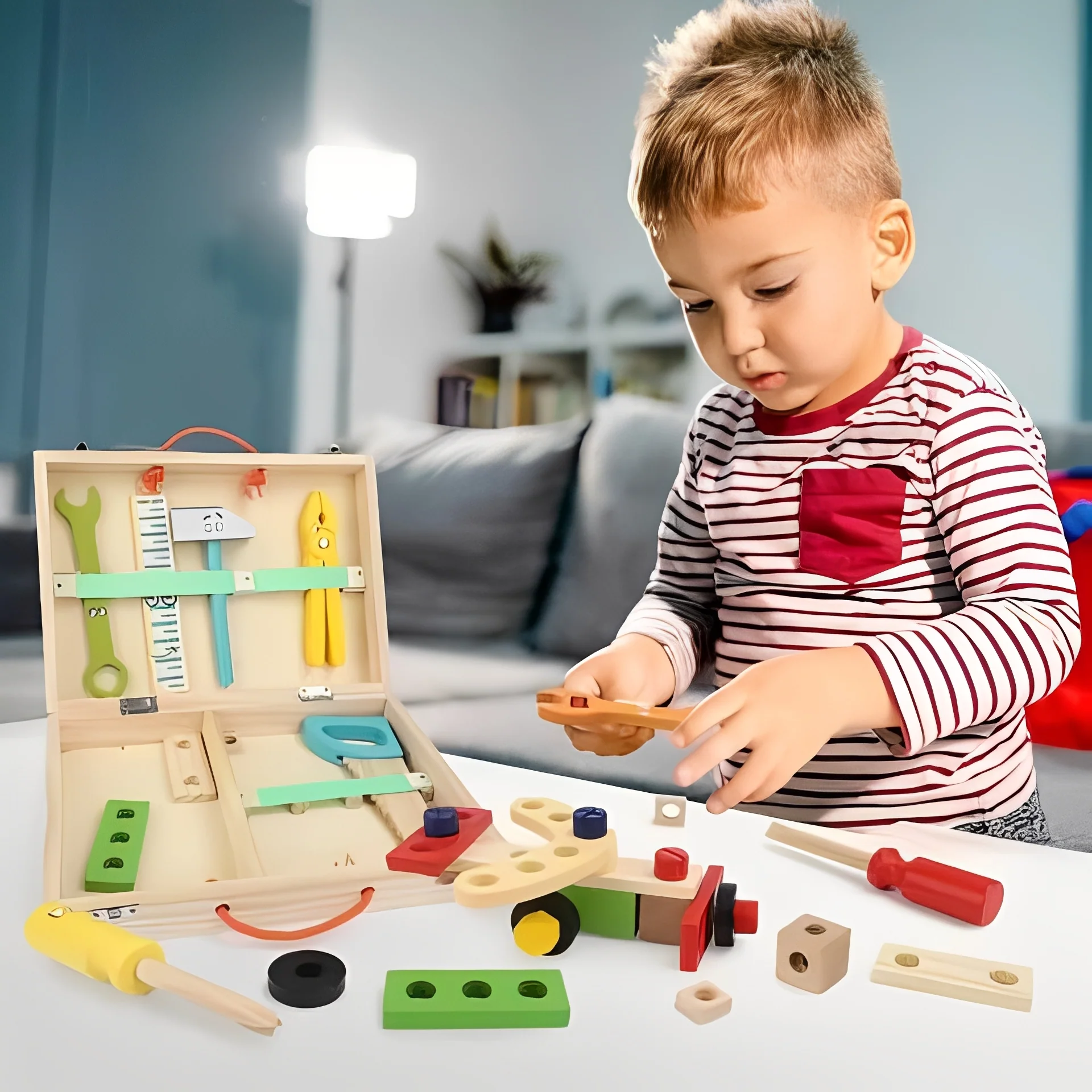 Kids Pretend Tool Set with Building Parts and Storage Box - Image 3