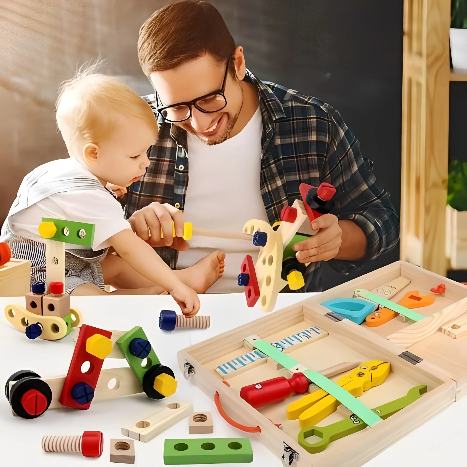 Kids Pretend Tool Set with Building Parts and Storage Box - Image 4