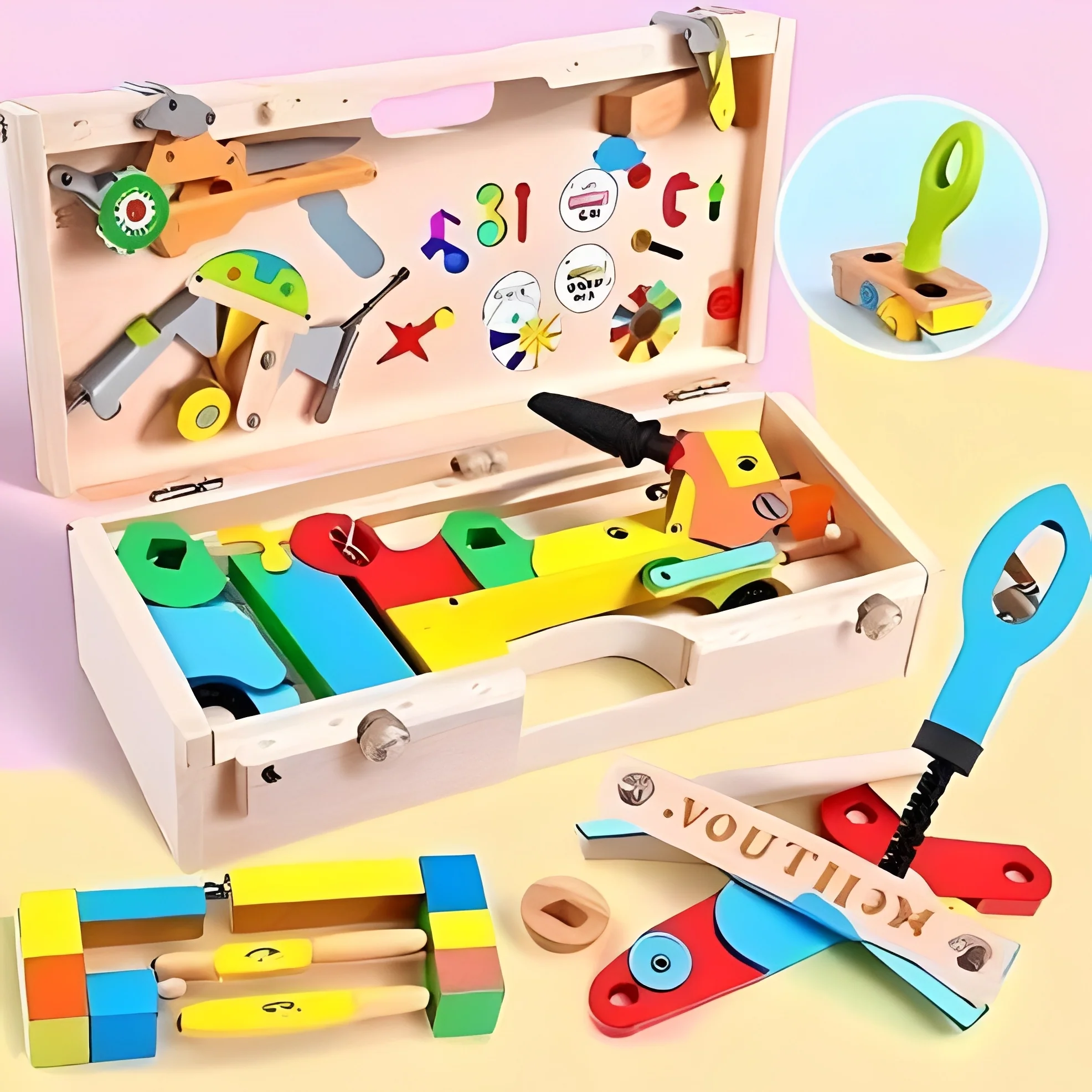 Kids Pretend Tool Set with Building Parts and Storage Box - Image 5
