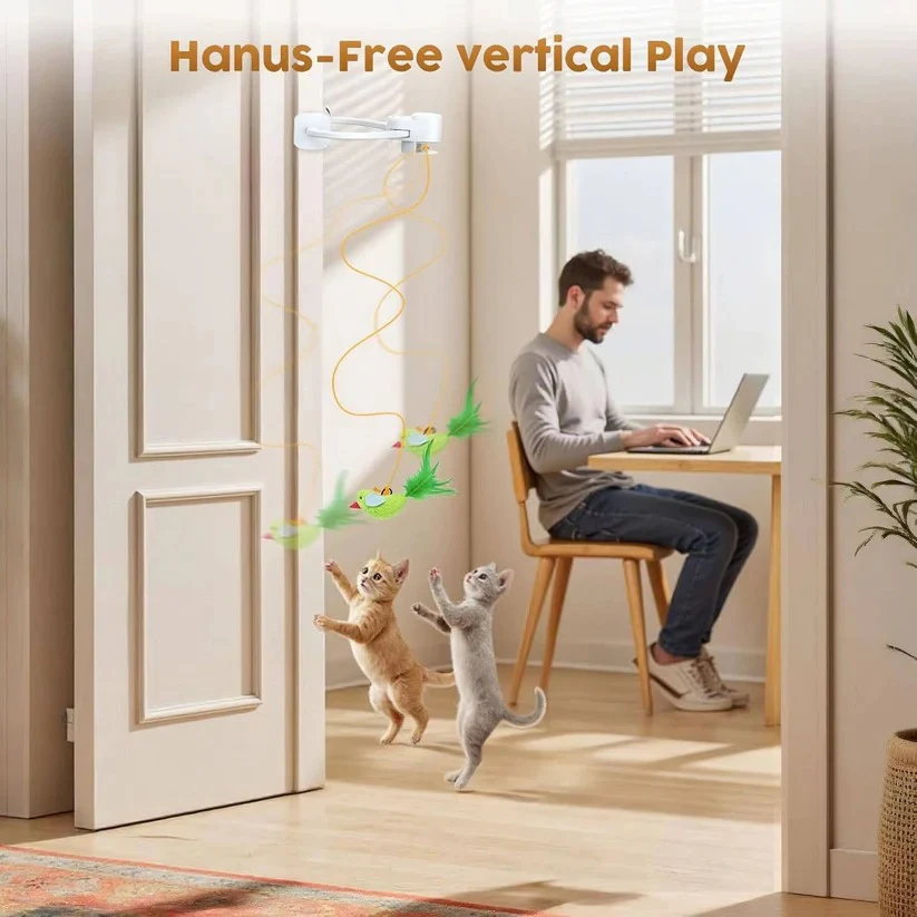 Automatic Rotating Feather Cat Toy with Clip Mount and Timer - Image 3