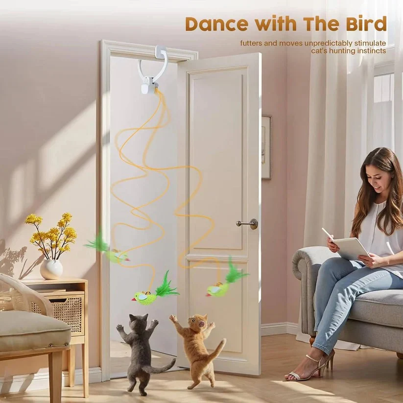 Automatic Rotating Feather Cat Toy with Clip Mount and Timer - Image 4