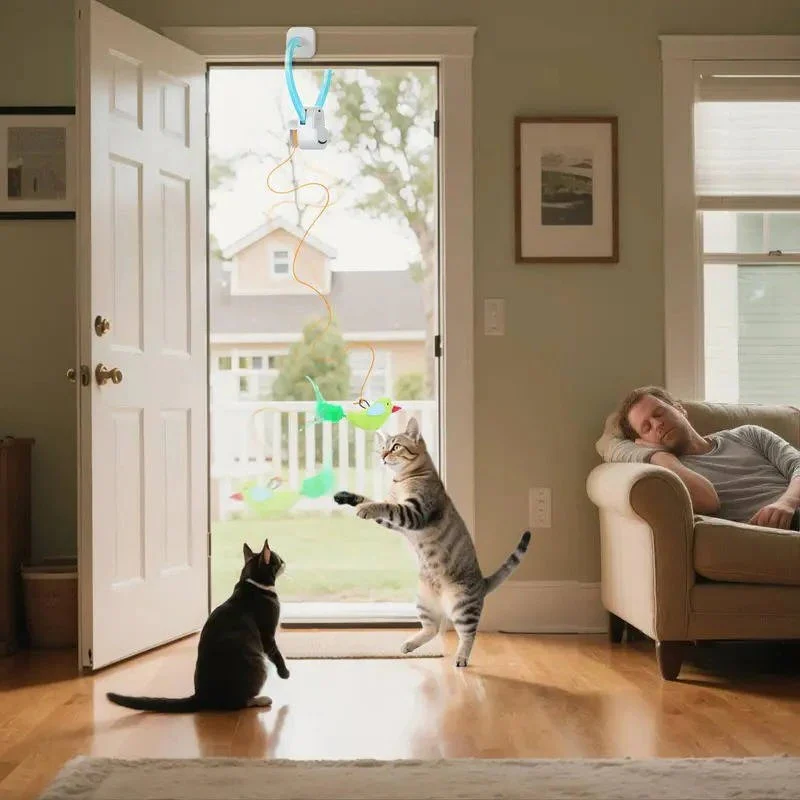 Automatic Rotating Feather Cat Toy with Clip Mount and Timer - Image 5