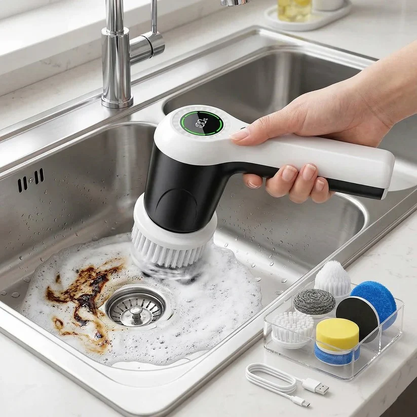 Electric Spin Scrubber with Dual Speed Control and Battery Indicator, 6 Interchangeable Heads - Image 5
