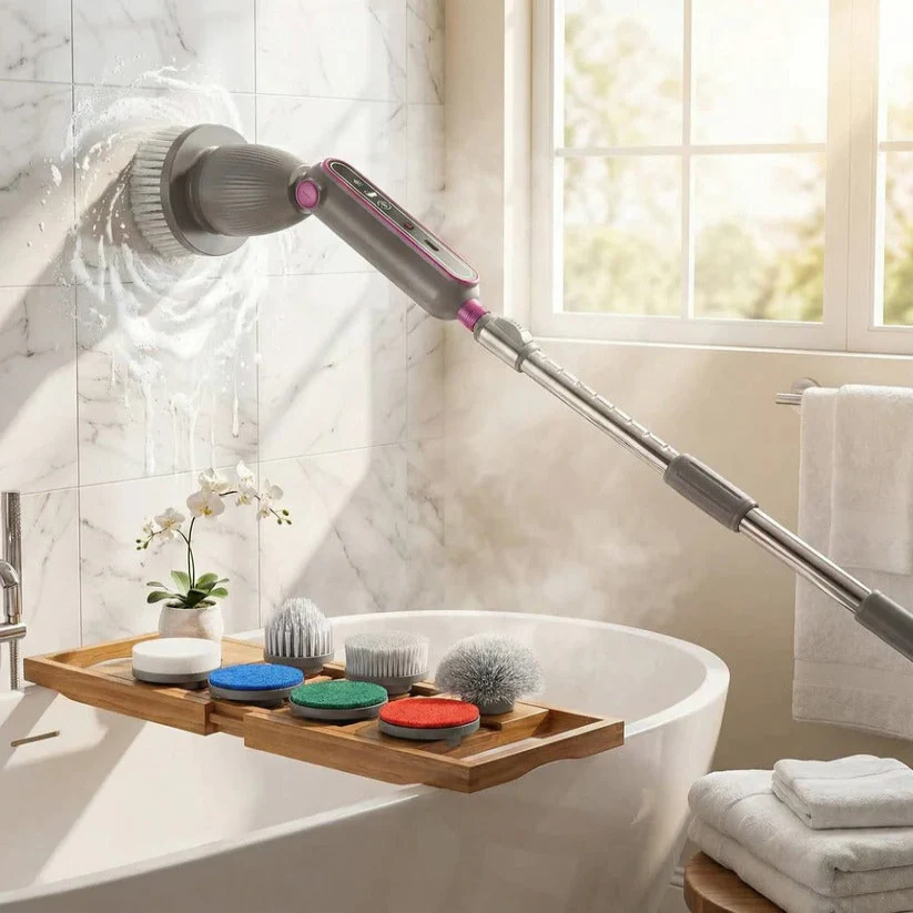 Electric Spin Scrubber with Rotating Brush Head and Adjustable Handle - Image 2