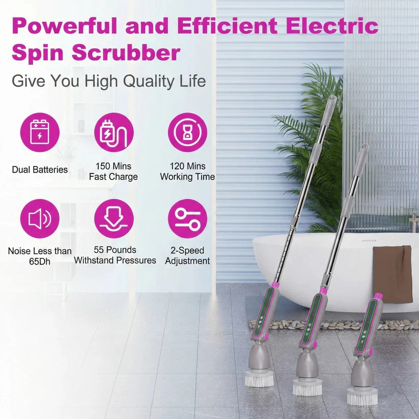 Electric Spin Scrubber with Rotating Brush Head and Adjustable Handle - Image 3