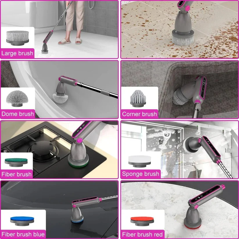 Electric Spin Scrubber with Rotating Brush Head and Adjustable Handle - Image 6