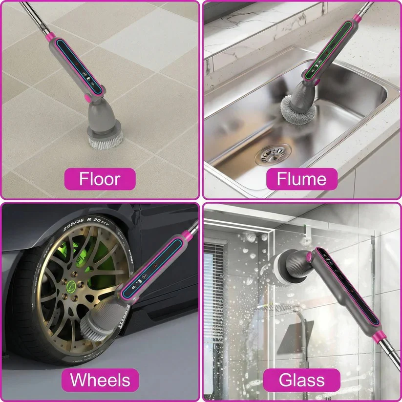 Electric Spin Scrubber with Rotating Brush Head and Adjustable Handle - Image 8