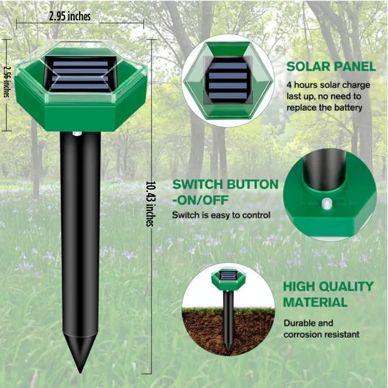 Solar Powered Ultrasonic Mole Deterrent Device, Set of 4 - Image 6