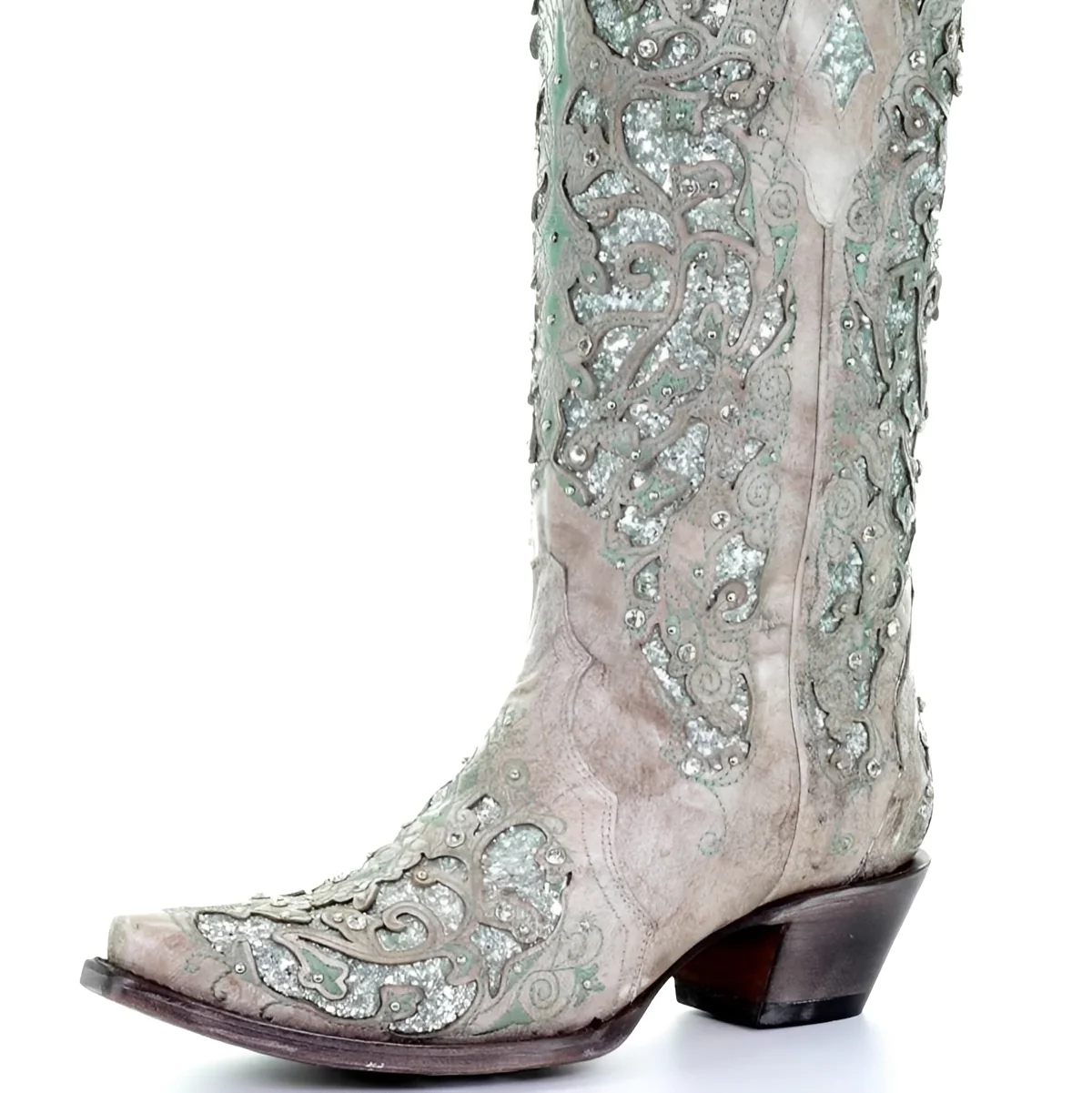 Embroidered Knee High Boots with Sequin Detail and Pointed Toe - Image 2
