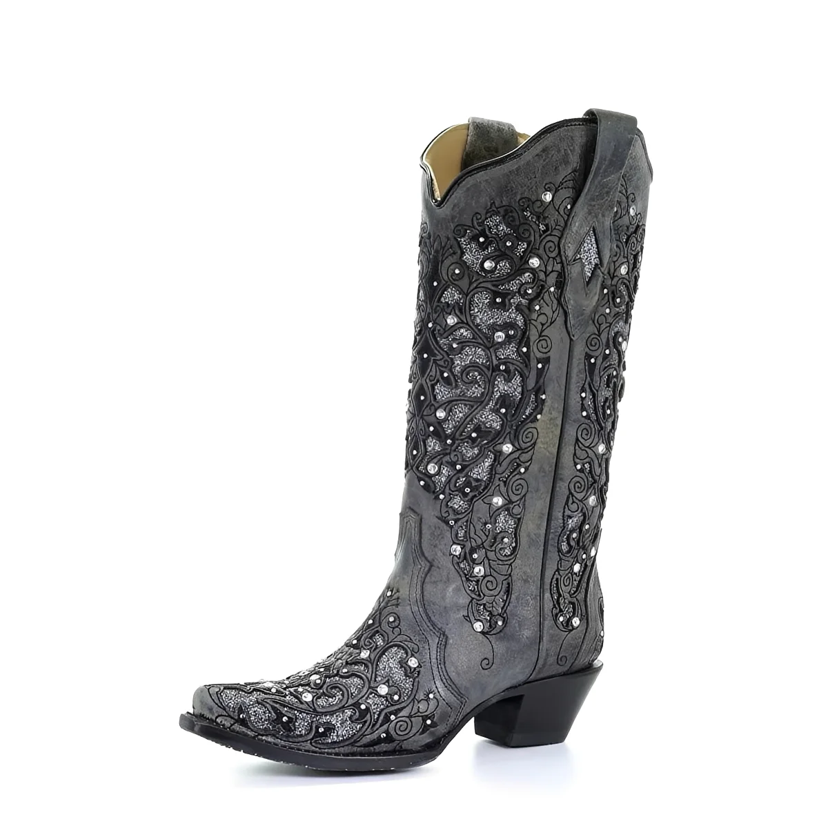 Embroidered Knee High Boots with Sequin Detail and Pointed Toe - Image 4