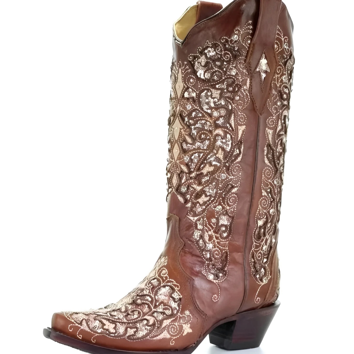 Embroidered Knee High Boots with Sequin Detail and Pointed Toe - Image 7