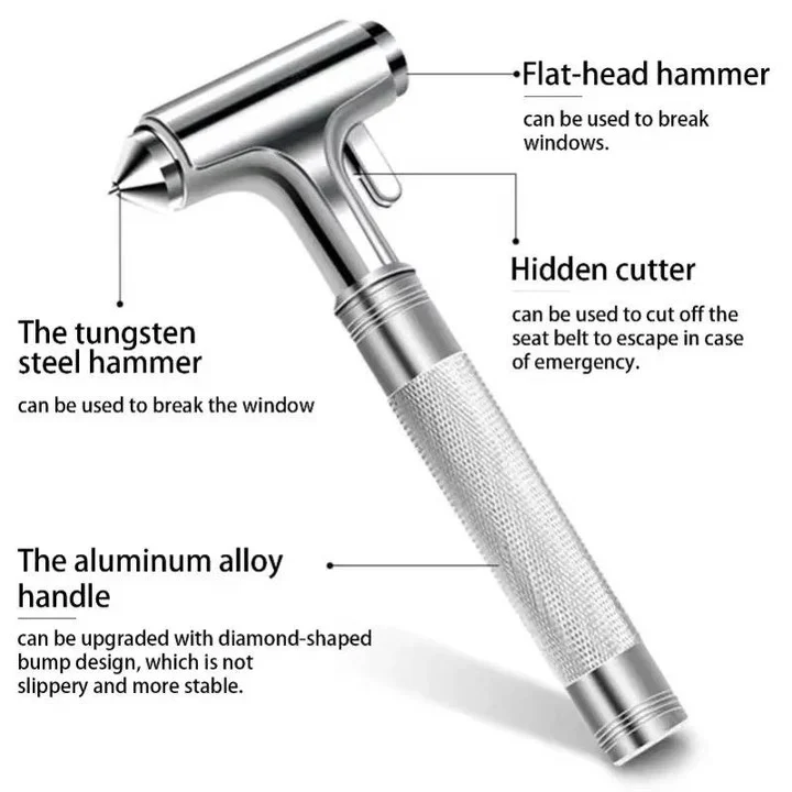 Car Safety Hammer with Tungsten Steel Tip and Seatbelt Cutter, Set of 3 - Image 7